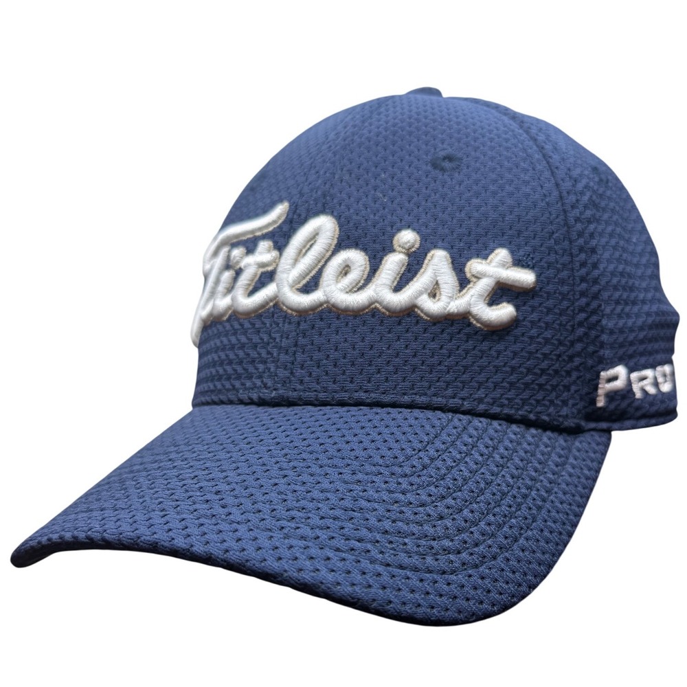 Titleist Pro V1 FootJoy Navy Blue Mesh A-Flex Fitted Golf Hat Cap Size M/L